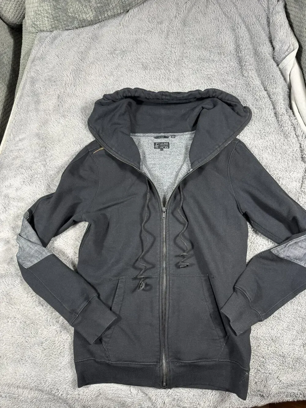J.C. RAGS Hoodie Mens Large Black Full Zip Fleece High Neck Pockets